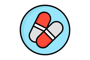 Kapsül simgesi. Takviyelerle ilgili simge. Renkli taslak simge biçimi. Beslenme elemanları vektör illüstrasyonu