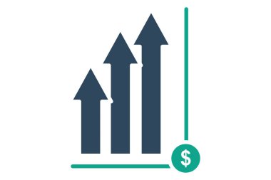 İş büyütme ikonu. Dolarlı ok. İş kurmakla ilgili bir simge. Katı ikon tarzı. iş ögeleri vektör illüstrasyonu