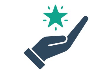 Sadakat simgesi. Yıldızlı el. Ödülle ilgili bir ikon. Katı ikon tarzı. iş ögeleri vektör illüstrasyonu