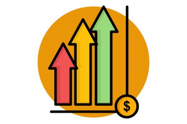 İş büyütme ikonu. Dolarlı ok. İş kurmakla ilgili bir simge. Renkli taslak simge biçimi. iş ögeleri vektör illüstrasyonu