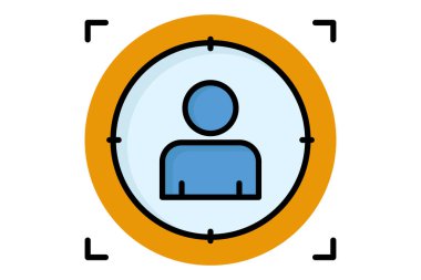 Müşteri odaklama simgesi. Hedefi olan insanlar. İş kurmakla ilgili bir simge. Renkli taslak simge biçimi. iş ögeleri vektör illüstrasyonu