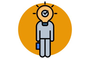 Marka farkındalık simgesi. Ampulü olan insanlar. Tanınan simge. Renkli taslak simge biçimi. iş ögeleri vektör illüstrasyonu