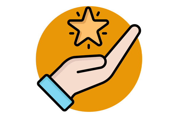 Знак верности. рука со звездой. значок, связанный с вознаграждением. цветовой стиль иконки контура. векторная иллюстрация бизнес-элементов