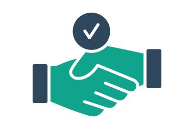 Kiralık ikon. İşaretli el sıkışma. Acemilerle ilgili bir ikon. Katı ikon tarzı. iş ögeleri vektör illüstrasyonu