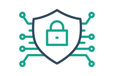 Siber güvenlik ikonu. Teknolojiyle ilgili bir ikon. çizgi simgesi tarzı. veri analiz ögeleri vektör illüstrasyonu