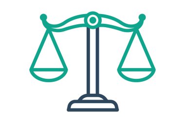 Adalet ikonu ölçekleri. Kanun ve adaletle ilgili bir ikon. çizgi simgesi tarzı. adalet elemanları vektör illüstrasyonu