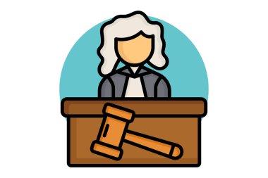 Mahkeme salonu renkli taslak simgesi. Kanun ve adaletle ilgili bir ikon. kanun unsurları vektör illüstrasyonu