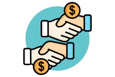 Yozlaşma renkli taslak simgesi. Dolarla tokalaş. Kanun ve adaletle ilgili bir ikon. kanun unsurları vektör illüstrasyonu