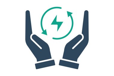 Enerji tasarrufu simgesi. Katı ikon tarzı. Yıldırımlı el. Verimlilikle ilgili simge. üretkenlik elemanları vektör illüstrasyonu