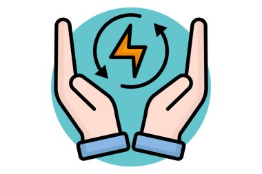 Enerji tasarrufu renkli dış hat simgesi. Yıldırımlı el. Verimlilikle ilgili simge. üretkenlik elemanları vektör illüstrasyonu