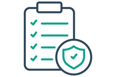 Sigorta poliçesi ikonu. çizgi simgesi tarzı. Kalkanlı kontrol listesi. Fatura ve ödemeyle ilgili bir ikon. iş ögeleri vektör illüstrasyonu