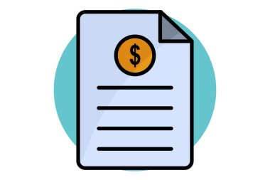 Fatura renkli taslak simgesi. Dolarlı kağıt. Fatura ve ödemeyle ilgili bir ikon. iş ögeleri vektör illüstrasyonu