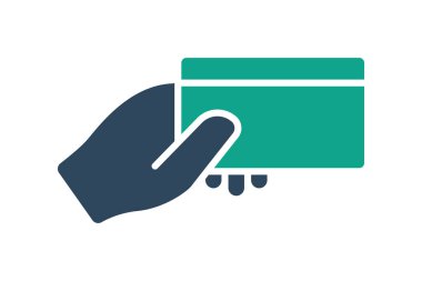 Kart ödeme ikonu. Katı ikon tarzı. El ele tutuşan kredi kartı. Fatura ve ödemeyle ilgili bir ikon. iş ögeleri vektör illüstrasyonu