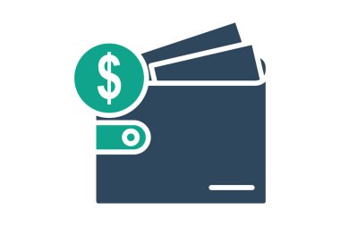 Finans simgesi. Katı ikon tarzı. Dolarlı cüzdan. Fatura ve ödemeyle ilgili bir ikon. iş ögeleri vektör illüstrasyonu