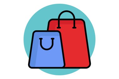 Alışveriş çantası renkli taslak simgesi. Fatura ve ödemeyle ilgili bir ikon. iş ögeleri vektör illüstrasyonu