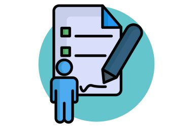 Renkli taslak simgesi atama. kalem ile doküman. Çevrimiçi kursla ilgili simge. eğitim unsurları vektör illüstrasyonu