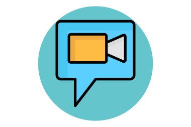 Video çağrısı renkli dış hat simgesi. Sohbetli video kamera. Çevrimiçi kursla ilgili simge. eğitim unsurları vektör illüstrasyonu