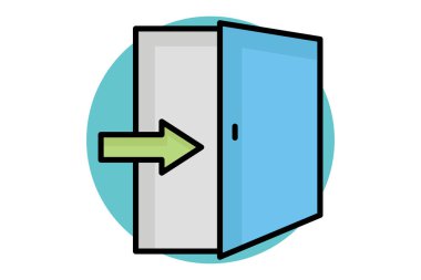 Giriş simgesi. Renkli taslak simge biçimi. Okla kapıyı aç. Otel elemanları vektör illüstrasyonu