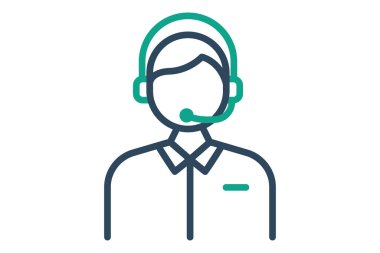 Yardım simgesi. çizgi simgesi tarzı. Kulaklık takan biri. Resepsiyonla ilgili ikon. Otel elemanları vektör illüstrasyonu