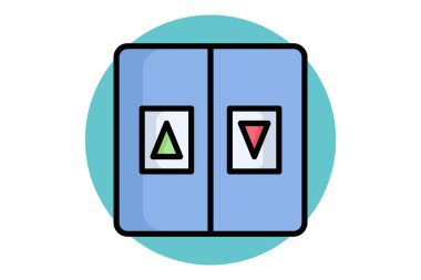 Asansör ikonu. Renkli taslak simge biçimi. yukarı ve aşağı ok. Resepsiyonla ilgili ikon. Otel elemanları vektör illüstrasyonu