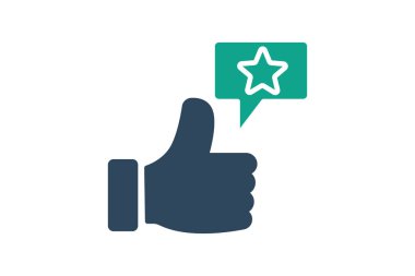 Takdir ikonu. Katı ikon tarzı. Sohbet ve yıldızla baş parmak. Motivasyonla ilgili simge. başarı unsurları vektör illüstrasyonu