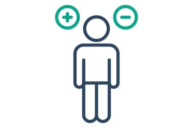 Tavır simgesi. çizgi simgesi tarzı. Eksi ve üzeri olan kişi. Motivasyonla ilgili simge. başarı unsurları vektör illüstrasyonu