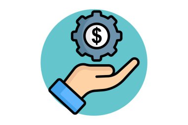 Tazminat ikonu. Renkli taslak simge biçimi. Elin teçhizat ve dolarla. Motivasyonla ilgili simge. başarı unsurları vektör illüstrasyonu