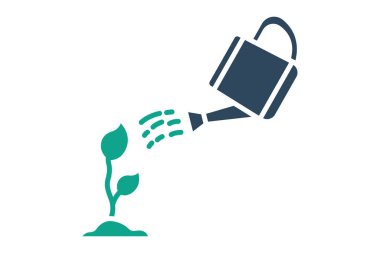 Sulama ikonu. Katı ikon tarzı. Teneke ve bitkiyi suluyorum. Bahçıvanlıkla ilgili bir ikon. Doğa elemanları vektör illüstrasyonu