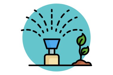 Fıskiye ikonu. Renkli taslak simge biçimi. Bahçıvanlıkla ilgili bir ikon. Bahçe araçları element vektör illüstrasyonu