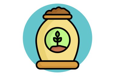 Gübre ikonu. Renkli taslak simge biçimi. Bahçıvanlıkla ilgili bir ikon. Bahçe araçları element vektör illüstrasyonu