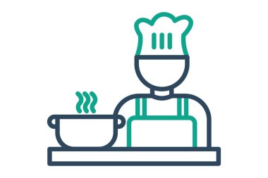 Yemek ikonu. çizgi simgesi tarzı. Ot pişiren şef. Mutfakla ilgili bir ikon. yemek unsurları vektör illüstrasyonu