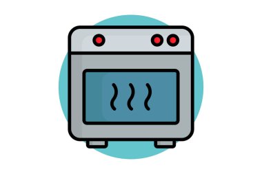 Fırın ikonu. Renkli taslak simge biçimi. Mutfak aletleriyle ilgili bir ikon. yemek unsurları vektör illüstrasyonu