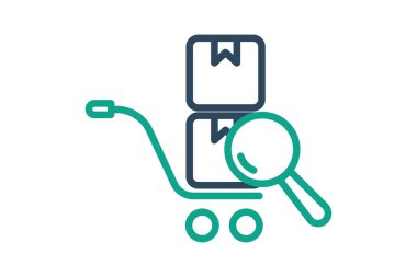 Kaynak simgesi. çizgi simgesi tarzı. Ürün ve arama arabası. Tedarikle ilgili simge. Tedarik yönetimi unsurları vektör illüstrasyonu