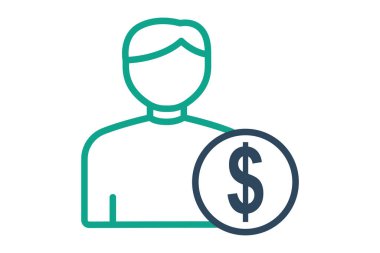 Alıcı simgesi. çizgi simgesi tarzı. Doları olan insanlar. Tedarikle ilgili simge. Tedarik yönetimi unsurları vektör illüstrasyonu