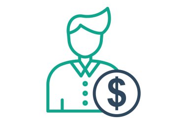 Müşteri ikonu. çizgi simgesi tarzı. Doları olan insanlar. Tedarikle ilgili simge. Tedarik yönetimi unsurları vektör illüstrasyonu