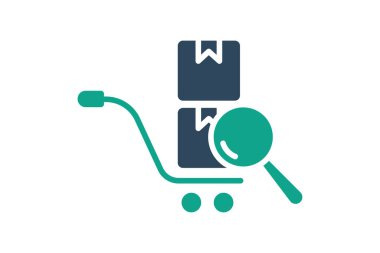 Kaynak simgesi. Katı ikon tarzı. Ürün ve arama arabası. Tedarikle ilgili simge. Tedarik yönetimi unsurları vektör illüstrasyonu