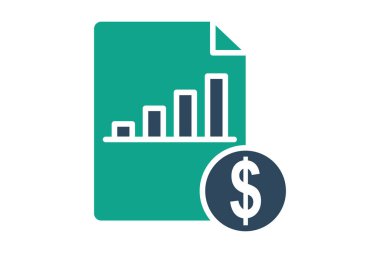 Maliyet simgesi. Katı ikon tarzı. Dolar ve grafikli belge. Tedarikle ilgili simge. Tedarik yönetimi unsurları vektör illüstrasyonu