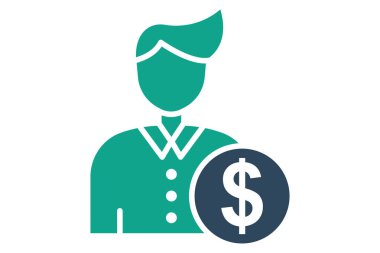 Müşteri ikonu. Katı ikon tarzı. Doları olan insanlar. Tedarikle ilgili simge. Tedarik yönetimi unsurları vektör illüstrasyonu