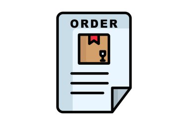 Sipariş ikonu. Renkli taslak simge biçimi. Ürünlü belge. Tedarikle ilgili simge. Tedarik yönetimi unsurları vektör illüstrasyonu