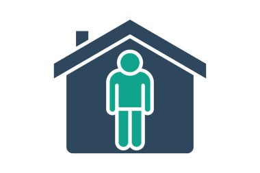 Barınak ikonu. Katı ikon tarzı. İnsanlarla dolu bir ev. Bağış ve hayırseverlikle ilgili bir ikon. bağış elemanları vektör illüstrasyonu