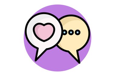 İkon gibi konuş. Renkli taslak simge biçimi. Yüreğinle konuş. Valentine 'la ilgili bir ikon. Sevgililer Günü elemanları vektör illüstrasyonu