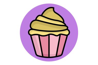 Kek ikonu. Renkli taslak simge biçimi. Yemekle ilgili bir ikon, parti. yiyecek elemanları vektör illüstrasyonu