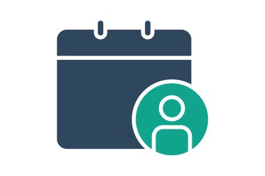 Randevu simgesi. Katı ikon tarzı. İnsanlarla takvim. Zaman ve tarihle ilgili simge. zaman ögeleri vektör illüstrasyonu