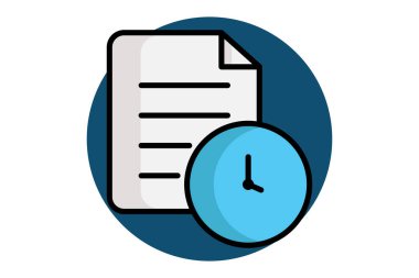 Tarih ikonu. Renkli taslak simge biçimi. Saati olan belge. Zaman ve tarihle ilgili simge. zaman ögeleri vektör illüstrasyonu