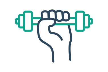 Spor salonu ikonu. çizgi simgesi tarzı. Dambıl tutan eller. İkonun uygunluk ve uygunlukla ilgisi. spor elemanları vektör illüstrasyonu