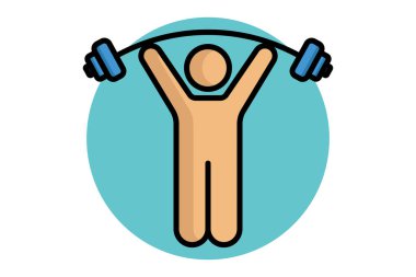 Antrenman ikonu. Renkli taslak simge biçimi. İnsanlar halter kaldırıyor. Spor salonu ve fitness ile ilgili bir ikon. spor elemanları vektör illüstrasyonu