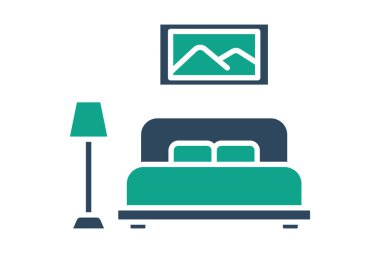 Yatak odası ikonu. Katı ikon tarzı. Mobilyalarla ilgili bir ikon. mobilya elemanları vektör illüstrasyonu