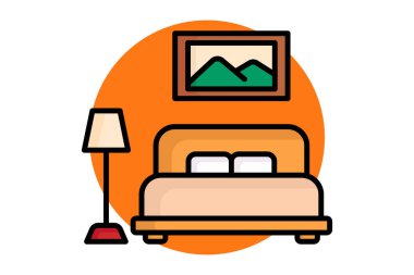Yatak odası ikonu. Renkli taslak simge biçimi. Mobilyalarla ilgili bir ikon. mobilya elemanları vektör illüstrasyonu