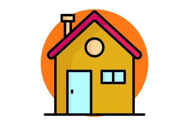 Ev ikonu. Renkli taslak simge biçimi. Mobilyalarla ilgili bir ikon. mobilya elemanları vektör illüstrasyonu