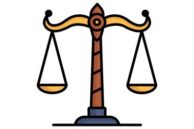 Adalet ikonu ölçekleri. Renkli taslak simge biçimi. Adalet ve tarafsızlıkla ilgili bir ikon. kanun unsurları vektör illüstrasyonu